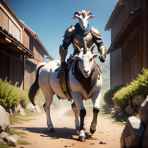 Goat warriors in realistic 4K armor, full entire body,Super Detailed, Vray Display, Unrealistic engine, Midjourney Art Style.