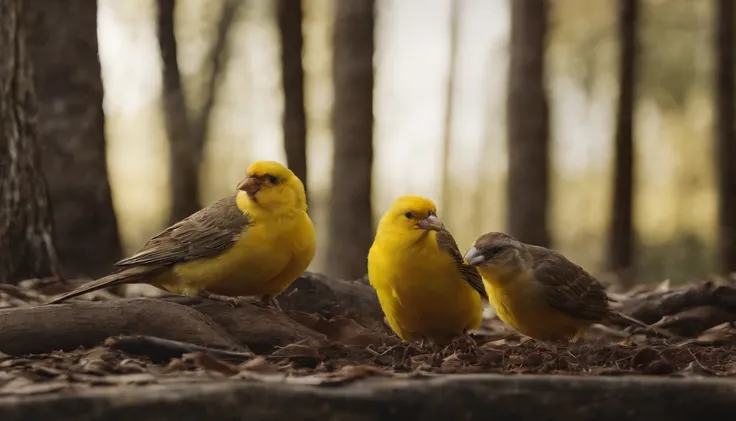 Canaries eating on the ground