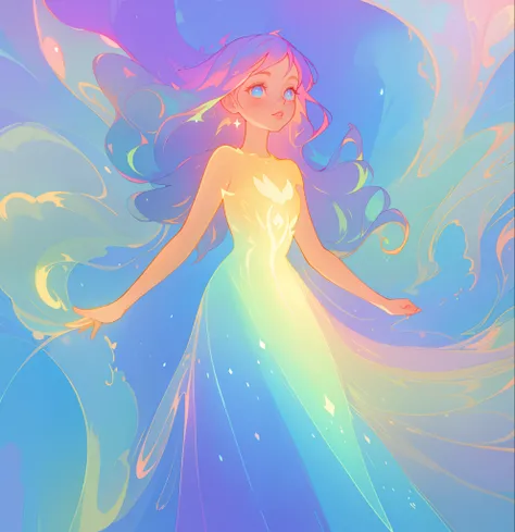 beautiful anime girl in colorful liquid dress, vibrant pastel colors, (colorful), magical lights, colorful long hair made of liquid light, sparkling lines of light, inspired by Glen Keane, inspired by Lois van Baarle, disney art style, by Lois van Baarle, ...