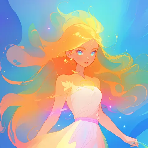 beautiful anime girl in colorful liquid dress, vibrant pastel colors, (colorful), magical lights, long flowing colorful hair, sparkling lines of light, inspired by Glen Keane, inspired by Lois van Baarle, disney art style, by Lois van Baarle, glowing aura ...