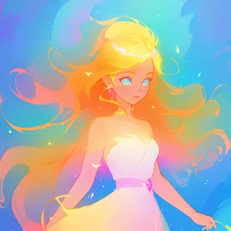 beautiful anime girl in colorful liquid dress, vibrant pastel colors, (colorful), magical lights, long flowing colorful hair, sparkling lines of light, inspired by Glen Keane, inspired by Lois van Baarle, disney art style, by Lois van Baarle, glowing aura ...