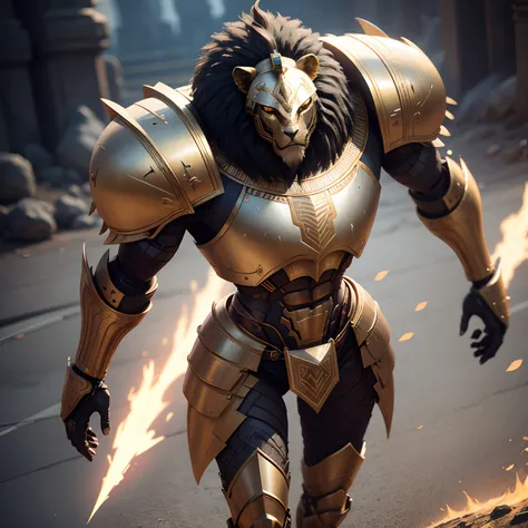 Egyptian robot lion warrior in realistic 4K armor, full entire body,Super Detailed, Vray Display, Unrealistic engine, Midjourney Art Style.