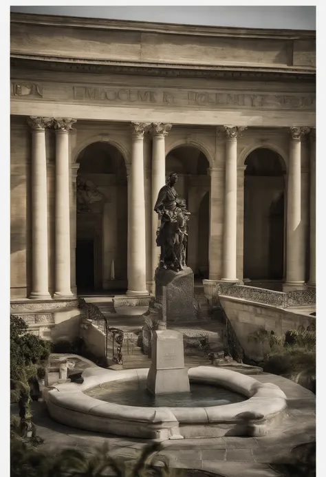 um policial militar, dois advogados, um bombeiro e dois policiais prisionais operacionais de costas, on the entrance staircase of a large Masonic temple, a noite, Under the starry sky. Todos olhando para a entrada do templo, where a Knight Templar awaits t...