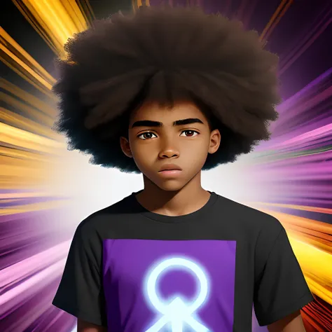 African-American teen boy with afro hair using purple superpowers