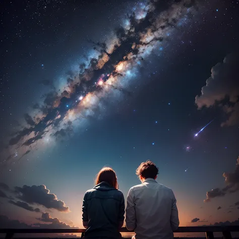 Couple looking at stars and galaxies