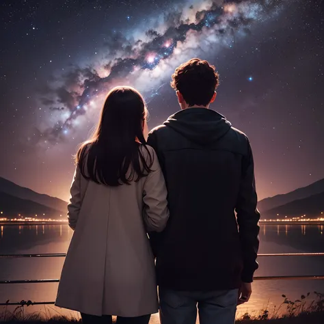 Couple looking at stars and galaxies