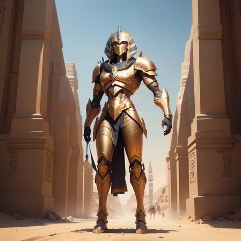 Egypt Sphinx Robot Warrior in Realistic 4K Full Body Armor,Pyramids,Super Detailed, Vray Display, Unrealistic engine, Midjourney Art Style.