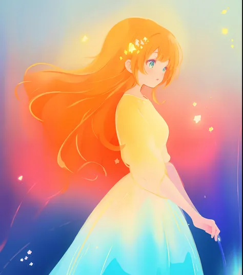 beautiful anime girl in colorful ballgown, vibrant pastel colors, (colorful), magical lights, sparkling liquid light, inspired by Glen Keane, inspired by Lois van Baarle, disney art style, by Lois van Baarle, glowing aura around her, by Glen Keane, jen bar...