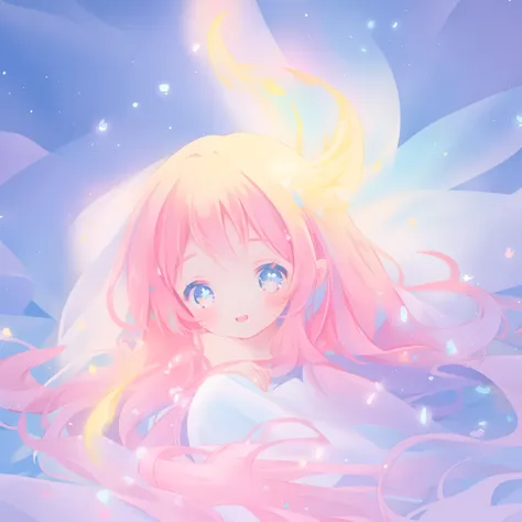 beautiful anime girl in colorful liquid dress, vibrant pastel colors, (colorful), magical lights, long flowing colorful hair, sp...