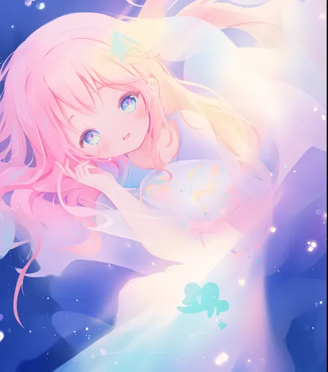 beautiful anime girl in colorful ballgown, vibrant pastel colors, (colorful), magical lights, sparkling liquid light, inspired by Glen Keane, inspired by Lois van Baarle, disney art style, by Lois van Baarle, glowing aura around her, by Glen Keane, jen bar...