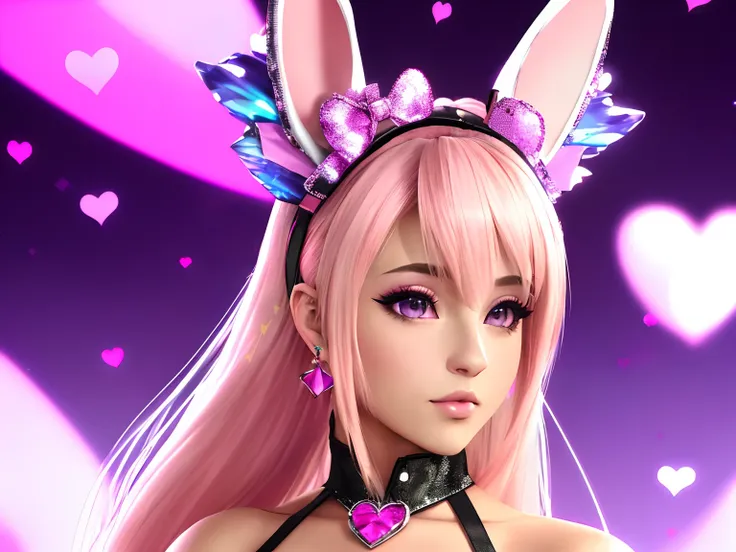 (best quality, highres, photorealistic:1.37), ultra-detailed, vibrant colors, professional, Ariana Grande, pop star, Perigosa Ariana ffxvius, Dangerously Ariana, blonde hair, pink eyes, Bunny Mask by Perigosa Arina Grande, pink diamond, corsets, stars, hea...