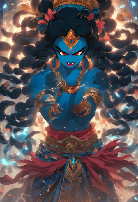 (((KALI))) best quality, ultra-high resolution, 4K detailed CG, master piece, KALI, Hindu goddess, Hindu mythology, Hindu image, ((Standing)) aesthetic, centered on screen, full body