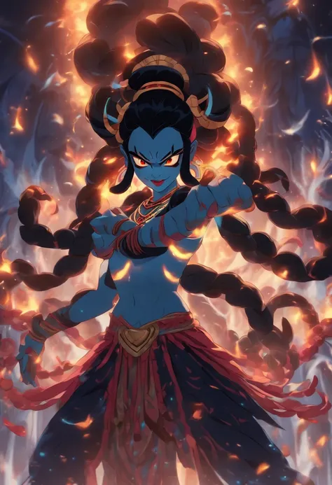 (((KALI))) best quality, ultra-high resolution, 4K detailed CG, master piece, KALI, Hindu goddess, Hindu mythology, Hindu image, ((Standing)) aesthetic, centered on screen, full body