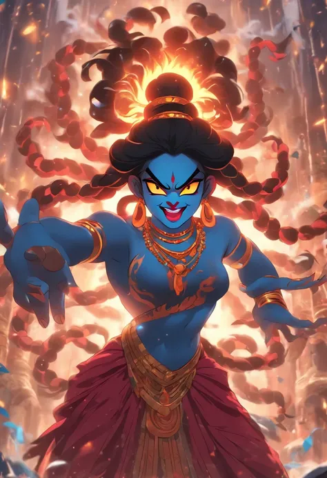 (((KALI))) best quality, ultra-high resolution, 4K detailed CG, master piece, KALI, Hindu goddess,Dancing, Hindu mythology, Hindu image,((Dancing)), aesthetic, centered on screen, full body