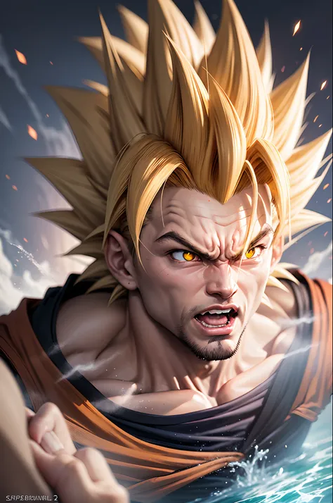 Goku in super Saiyan god, watermark style --auto --s2