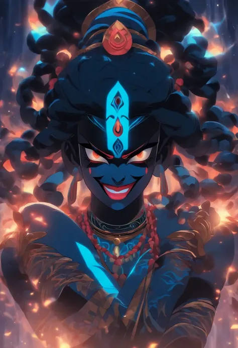 (((KALI))) best quality, ultra-high resolution, 4K detailed CG, master piece, KALI, Hindu goddess,azul, Hindu mythology, Hindu image,((full body), aesthetic, centered on screen,full body