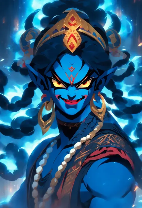 (((KALI))) best quality, ultra-high resolution, 4K detailed CG, master piece, KALI, Hindu goddess,azul, Hindu mythology, Hindu image,((full body), aesthetic, centered on screen,full body