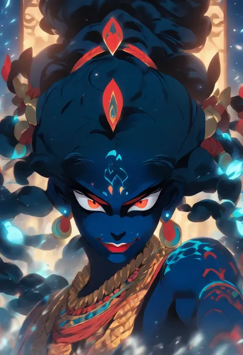 (((KALI))) best quality, ultra-high resolution, 4K detailed CG, master piece, KALI, Hindu goddess,azul, Hindu mythology, Hindu image,((full body), aesthetic, centered on screen,full body