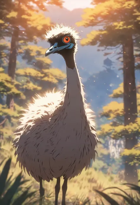 (((Animals))) best quality, very high resolution, 4K detailed CG, master piece,Emus, Mountains, Forest,aesthetics, ((Emus,Birds)), Beautiful image, centered on the screen