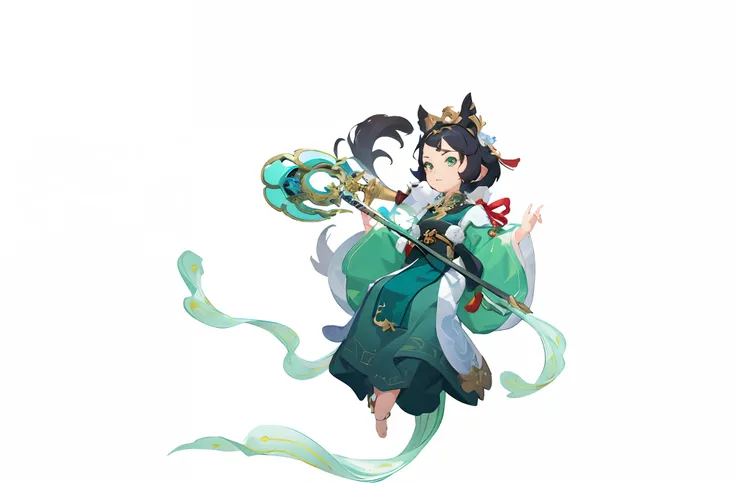 Anime characters with sword and green dress, krenz cushart and wenjun lin, wakfu colors + symetry, Onmyoji detailed art, krenz cushart and artgerm, inspired by Krenz Cushart, Artgerm and Atey Ghailan, style of duelyst, Palace ， A girl in Hanfu，Q version of...