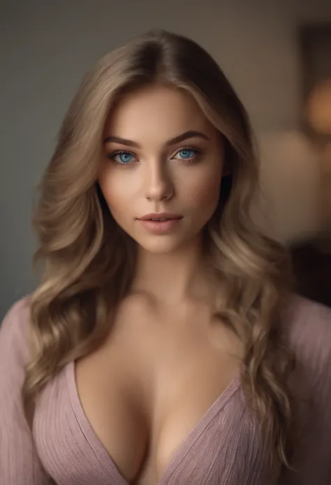 arafed woman fully , sexy girl with blue eyes, ultra realistic, meticulously detailed, portrait sophie mudd, blonde hair and large eyes, selfie of a young woman, bedroom eyes, violet myers, without makeup, natural makeup, looking directly at the camera, fa...