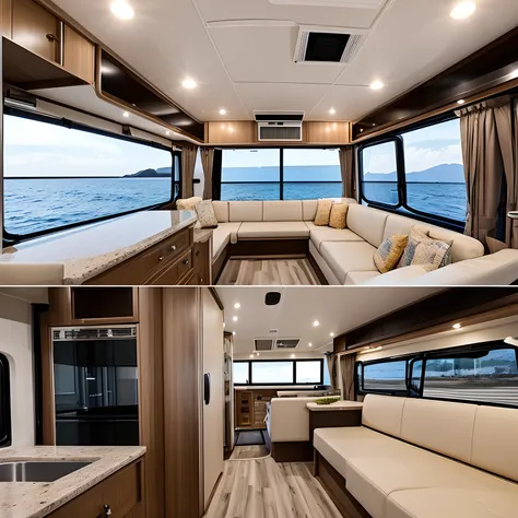 wide shot, finest image, detailed and delicate depiction, A super large container type motorhome, exterior, openable wall, big windows, fine details