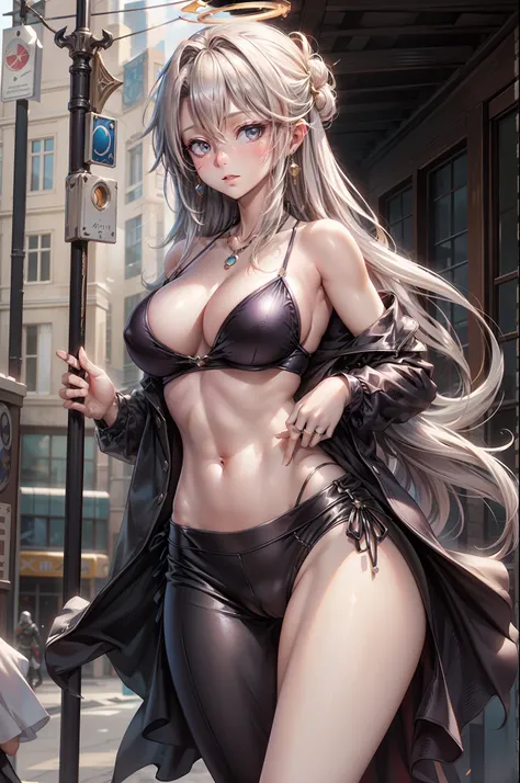 (8K, super-fine, super-fine, High quality, special effects, highest masterpiece, Realistic effects, Vivid, Natural movements), Two sexy and charming girls, 13 year old girl, Teenage girls, Stand on the streets of Winterwood City, Long milky white hair,, Se...