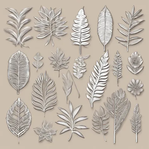 botanical tropical leaves, collection, isolated elements, set pack