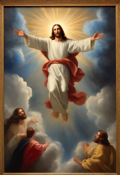 Oil painting of Jesus Christ descending the heavens