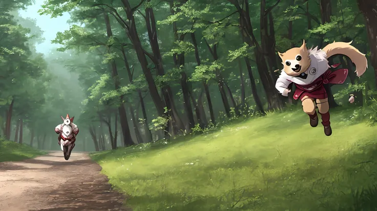 Ryan gosling being chased by inugami korone in the woods