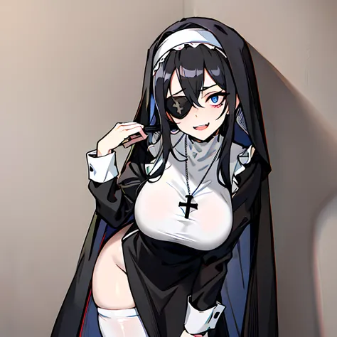 (absurdres, 8k, 4k, masterpiece, hyper extreme detailed:1.2), best quality, expressive eyes, highres, perfect eyes, 1girl, perfect face, perfect hands, Long Hair, Black hair, braided buns, buns in hair, large bust, crazy face, crazy eyes, crazy smile, eyep...