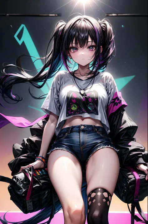 absurderes, hight resolution, ultra-detailliert, (1 girl:1.3)
1 colorful girl, (Oversized T-shirt:1.2), Vibrant Patterns, Layer Look, Ripped jeans, Platform sneakers, Chunky necklace, Bold makeup
break
Backlight, (Lens Flare:1.3), neon light, graffiti wall...