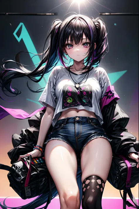 absurderes, hight resolution, ultra-detailliert, (1 girl:1.3)
1 colorful girl, (Oversized T-shirt:1.2), Vibrant Patterns, Layer Look, Ripped jeans, Platform sneakers, Chunky necklace, Bold makeup
break
Backlight, (Lens Flare:1.3), neon light, graffiti wall...