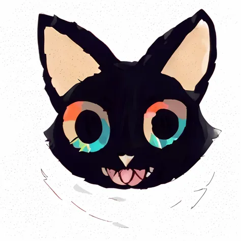 Minimalist style logo, where the main symbol is a black cat with different colored eyes with Denjis smile