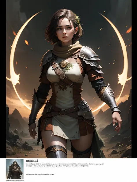 High resolution Female druid, herbalist, wearing armor, apocalypse, short hair