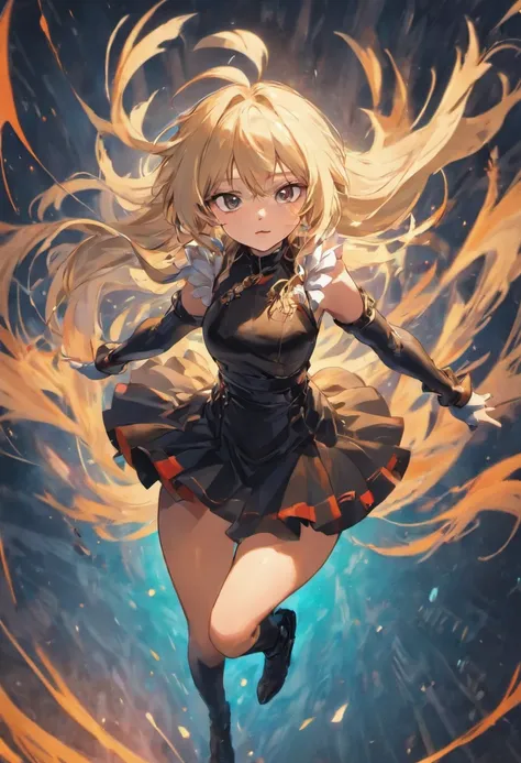 (best quality, ultra-detailed), (portraits, anime), (vivid colors), long silvery hair, stylish black boots, dramatic lighting, black leather gloves, mysterious background, dynamic stance, wind blowing through the hair