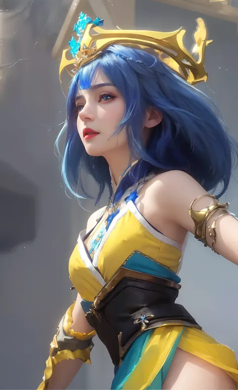 ((masterpiece)), ((best quality)), ((HD 4k)) ((realistic1.2)),mature girl, a close up of a woman with blue hair and a crown