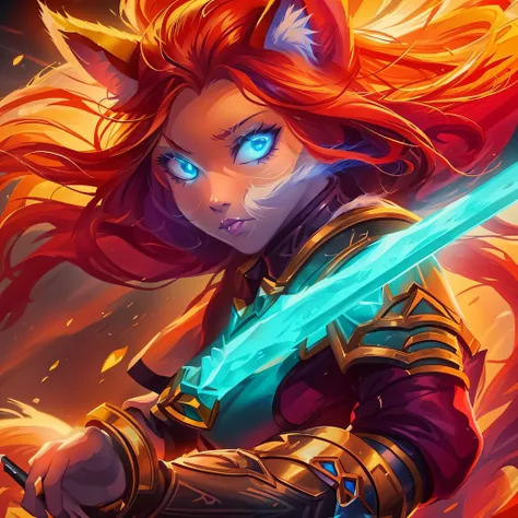 a cat with a sword in its hand and glowing eyes, league of legends character, style league of legends, from league of legends, s...