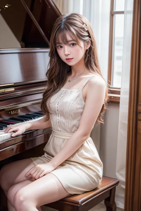 ((Top image quality、8K、​masterpiece：1.3))、Realistic high-quality photos、top-quality、a five years girl、piano