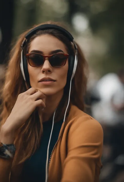 Woman in glasses doing sports in headphones