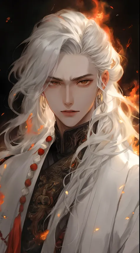 Un primer plano de una persona con el pelo largo y blanco y una chaqueta blanca, Chico guapo en el arte de Demon Slayer, Deidad de pelo blanco, por Yang J, con el pelo largo y blanco, ojos violetas. handsome japanese demon boy, pelo blanco, con pelo largo ...