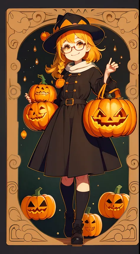 Cute pumpkin man illustration，Some smiley pumpkin people，They wear hats、Glasses or other ornaments，Looks very cute。