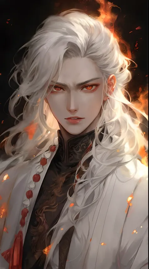 Un primer plano de una persona con el pelo largo y blanco y una chaqueta blanca, Chico guapo en el arte de Demon Slayer, Deidad de pelo blanco, por Yang J, con el pelo largo y blanco, ojos violetas. handsome japanese demon boy, pelo blanco, con pelo largo ...