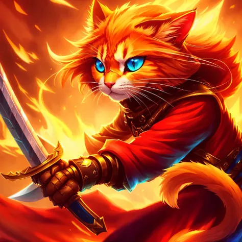 a close up of a cat with a sword in its hand, cat warrior, furry fantasy art, warrior cats fan art, anthropomorphic cat ninja, from league of legends, league of legends wallpapers, league of legends character, league of legends style art, league of legends...