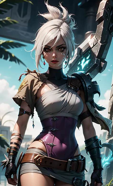 psychedelic style, персонаж игры league of legends, riven, metaverse, detail,