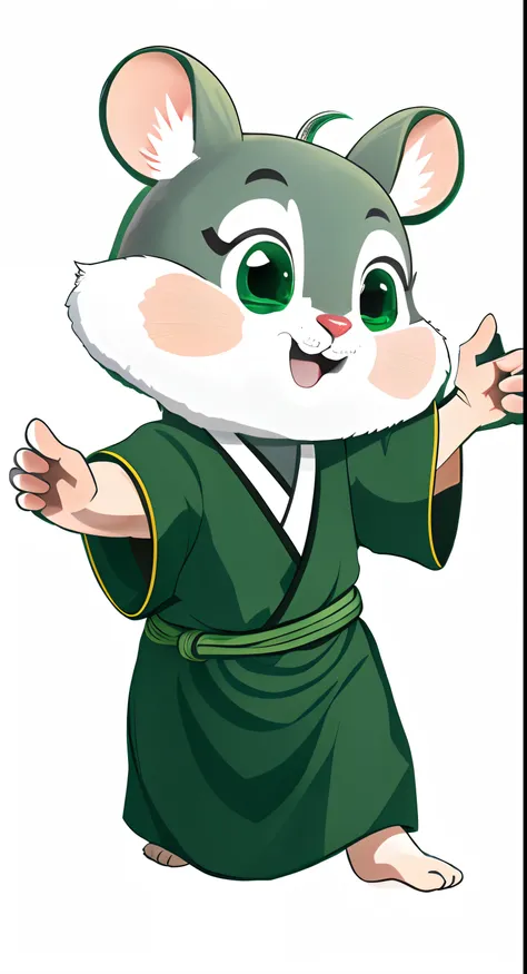 A cartoon character of a mouse in a robe and holding a knife, inspired by Kanbun Master, inspired by Miao Fu, dressed in a green robe, japanese mascot, offcial art, official character illustration, High-quality fanart, official fanart, inspired by Shūbun T...