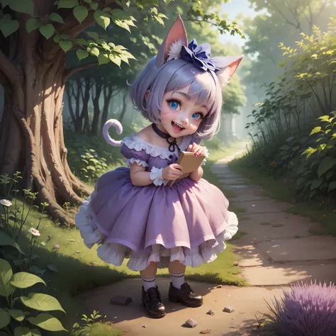 The personification of the cheshire cat in the form of a surrealism style  little girl with short hair and a laughing, curvy --auto --s2