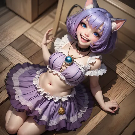 The personification of the cheshire cat in the form of a surrealism style  little girl with short hair and a laughing, curvy --auto --s2