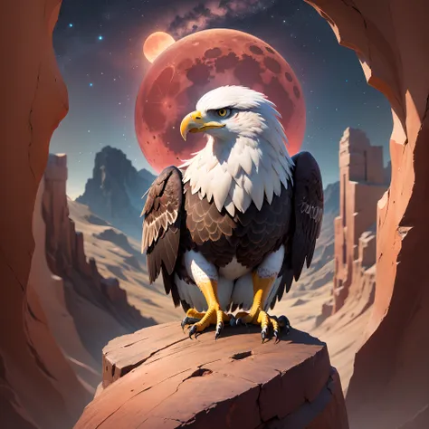 red moon background, eagle above a canyon --auto --s2