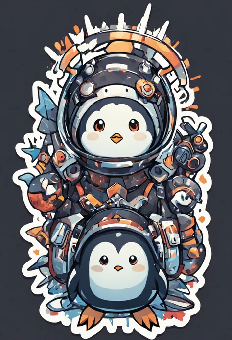 ((a sticker))、Vector image、Anthropomorphic penguins、cyberpunked、T-shirt illustration design